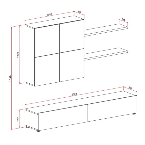 Parete attrezzata cm 200 Congo e antracite – Roxy